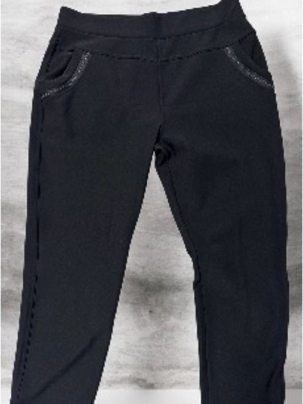 Black Ponte Knit Pull-On Pants with Glitter Trim on pockets Stretchy